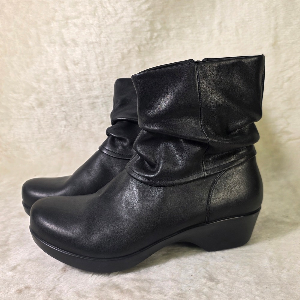 Abeo Jenna Leather Slouch Ankle Boots Black Slip Resistant Women 9 Excellent
